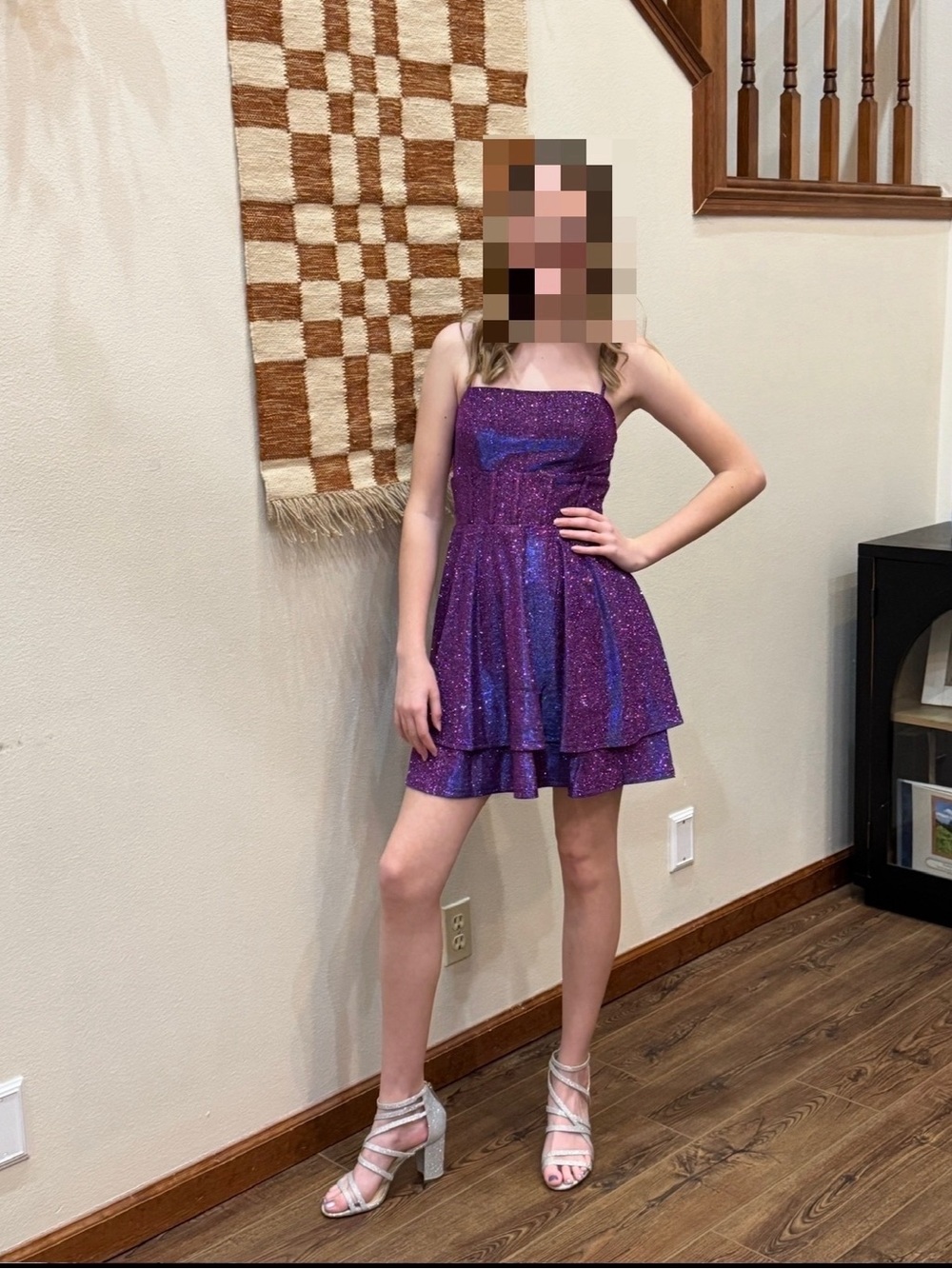 Strapless Purple Glitter Tiered Mini Dress
